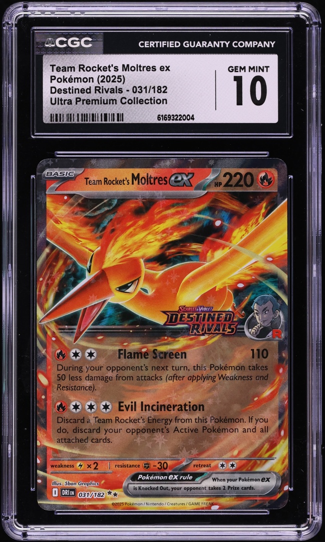2025 Pokemon SV Destined Rivals Ultra Premium Holo Team Rocket's Moltres Ex #31 CGC 10 GEM MINT