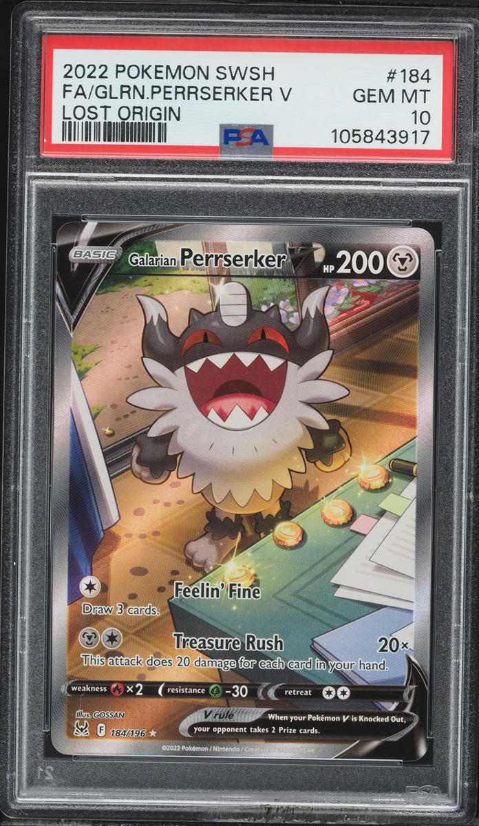 2022 Pokemon Sword & Shield Lost Origin Full Art Galarian Perrserker V #184 PSA 10 GEM MINT