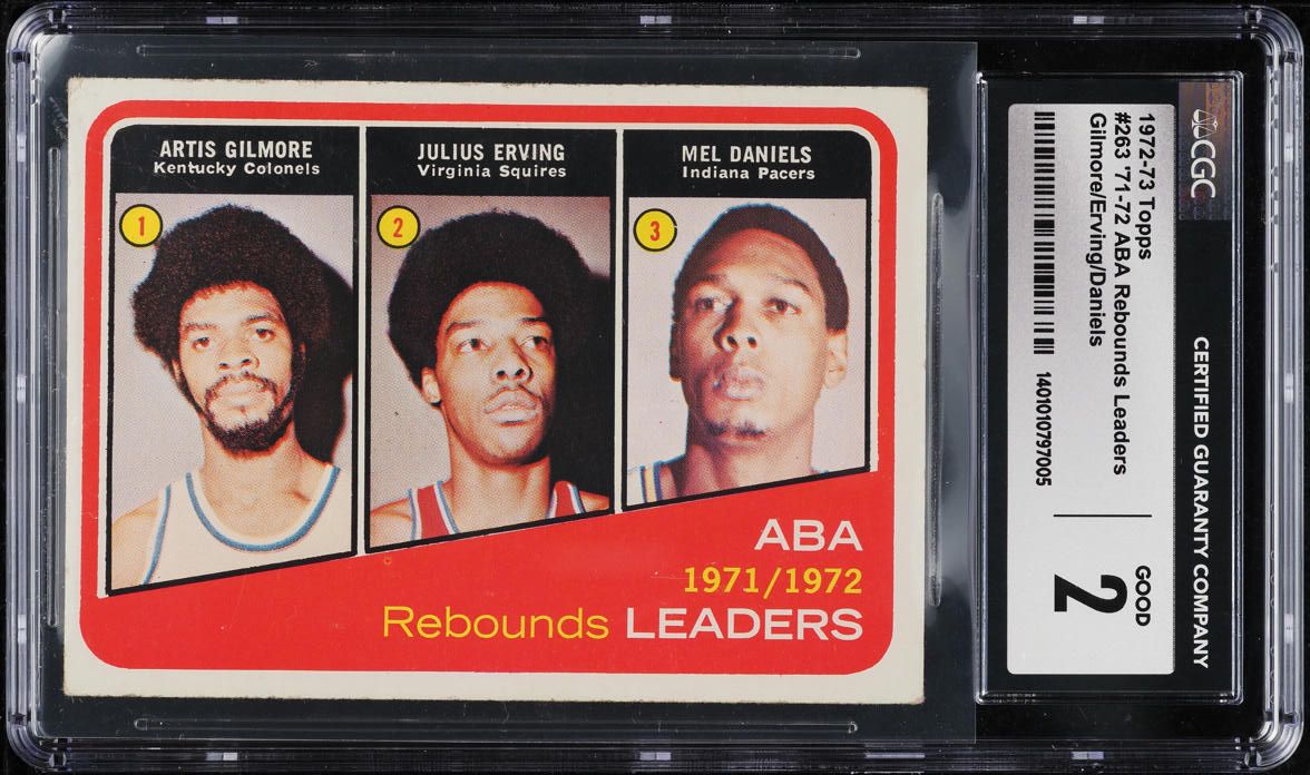1972 Topps Basketball Julius Erving & Artis Gilmore REBOUNDS LDRS #263 CGC 2 GD