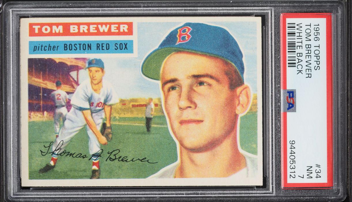 1956 Topps Tom Brewer WHITE BACK #34 PSA 7 NRMT