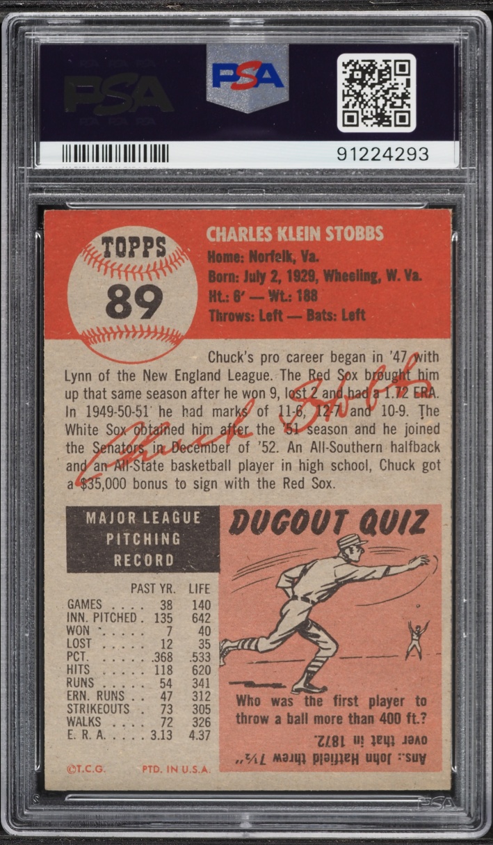 1953 Topps Chuck Stobbs #89 PSA 6 EXMT