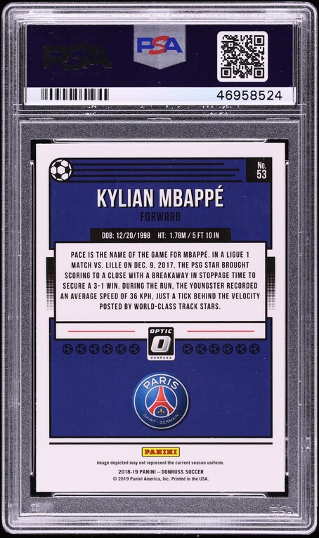 2018 Donruss Optic Kylian Mbappe ROOKIE #53 PSA 10 GEM MINT