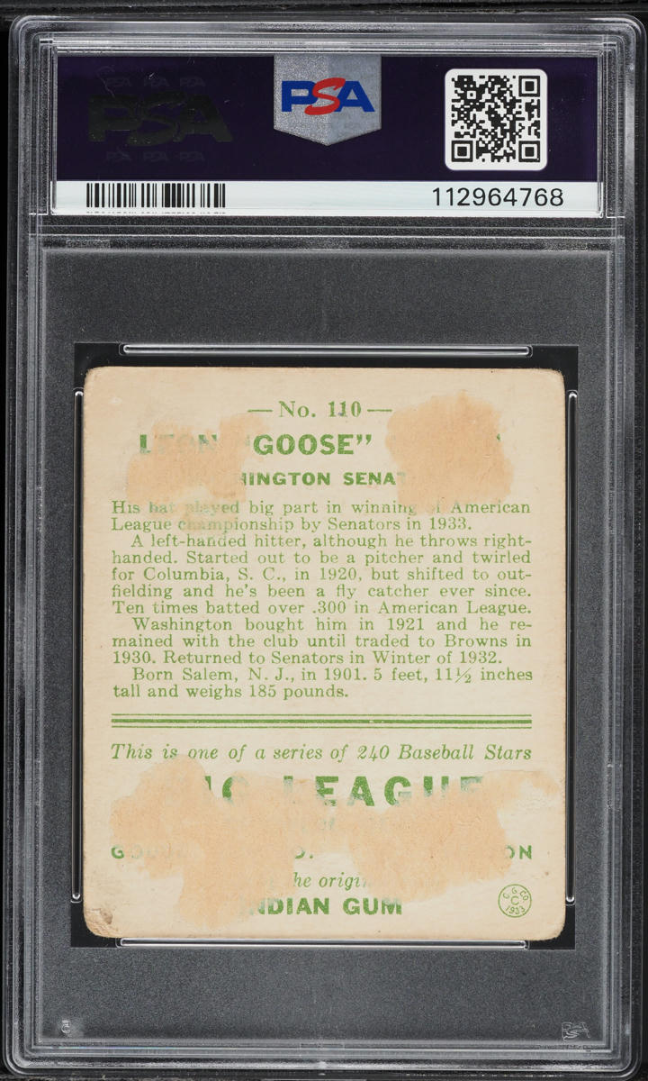 1933 Goudey Goose Goslin #110 PSA 1 PR