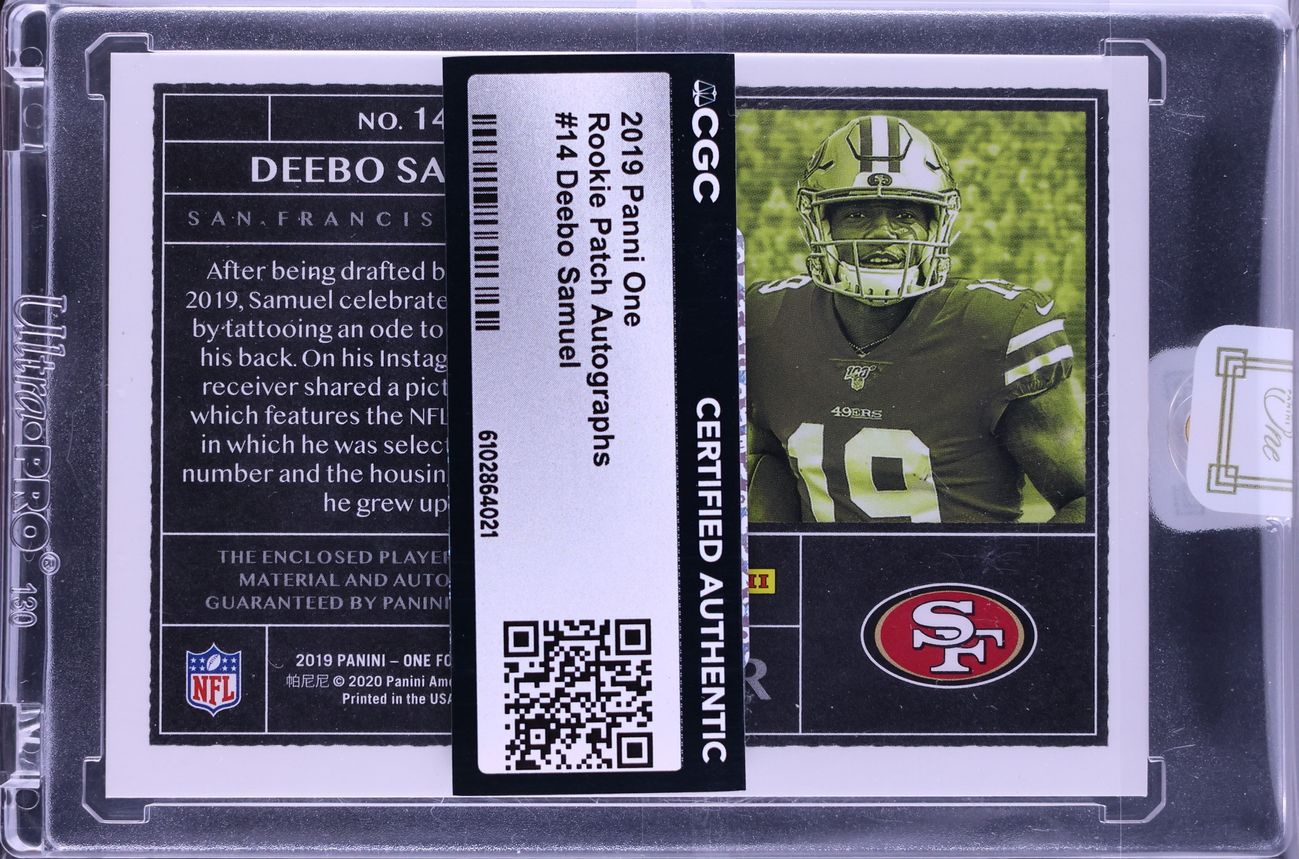 2019 Panini One Deebo Samuel ROOKIE PATCH AUTO /199 #14 CGC AUTH