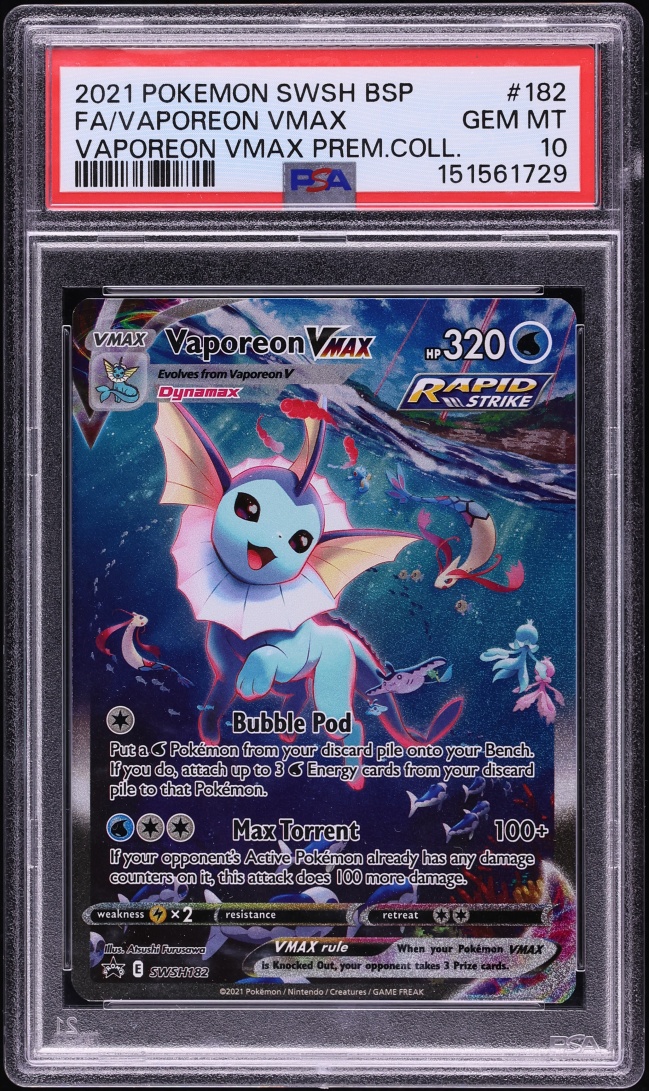 2021 Pokemon SWSH Promo VMAX Premium Collection Full Art Vaporeon VMAX #182 PSA 10 GEM MINT