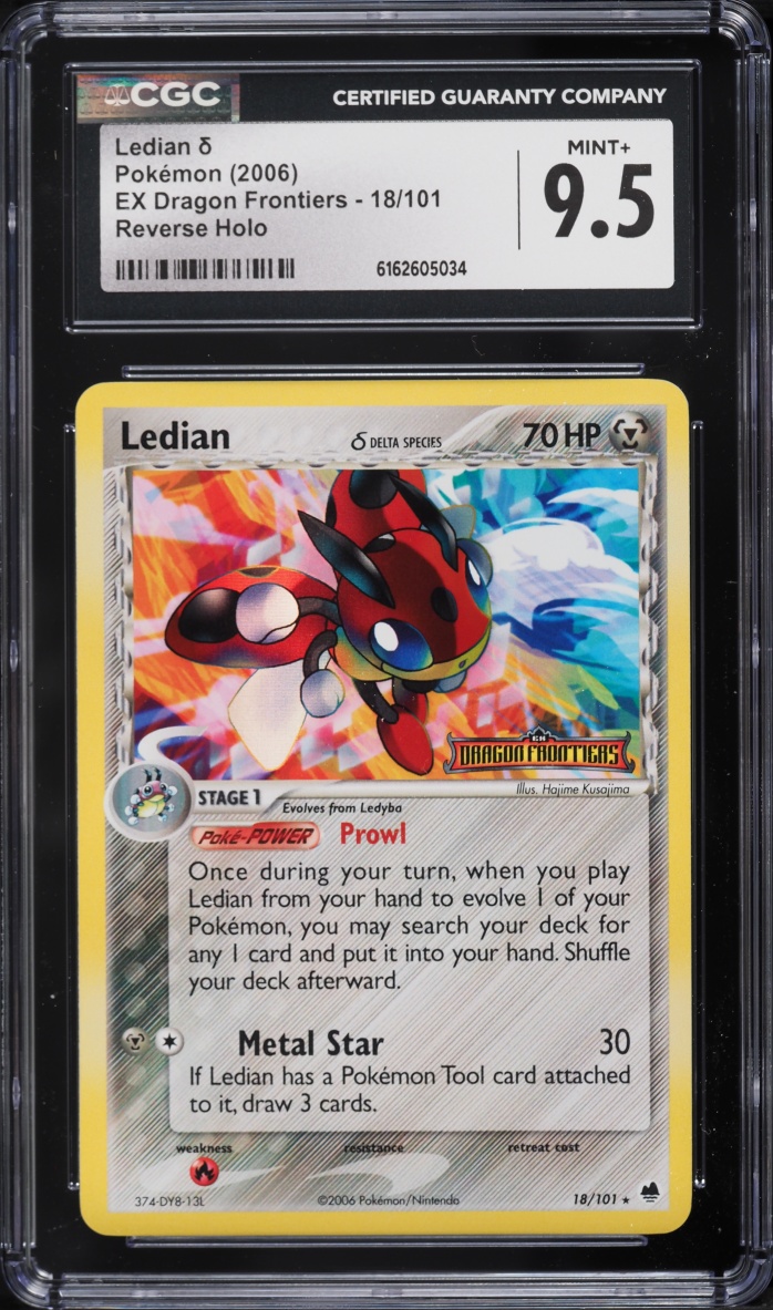 2006 Pokemon EX Dragon Frontiers Reverse Holo Ledian #18 CGC 9.5 MINT+