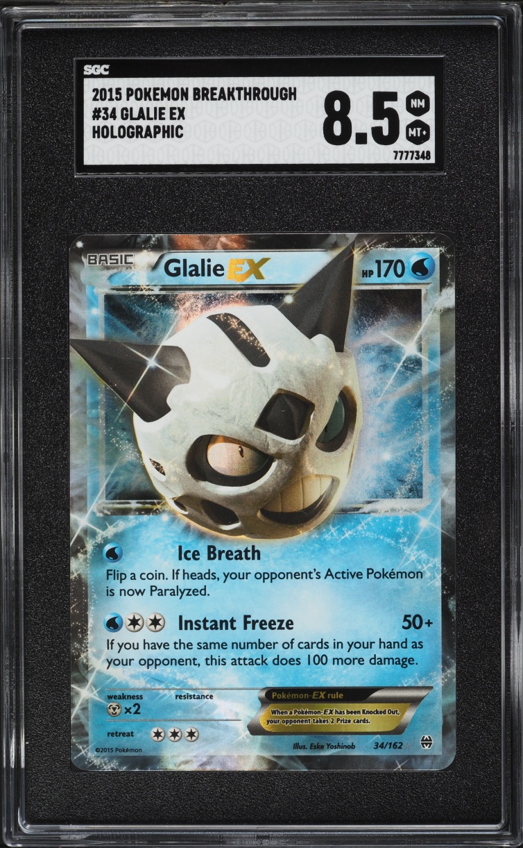 2015 Pokemon XY Breakthrough Holographic Glalie Ex #34 SGC 8.5 NM-MT+