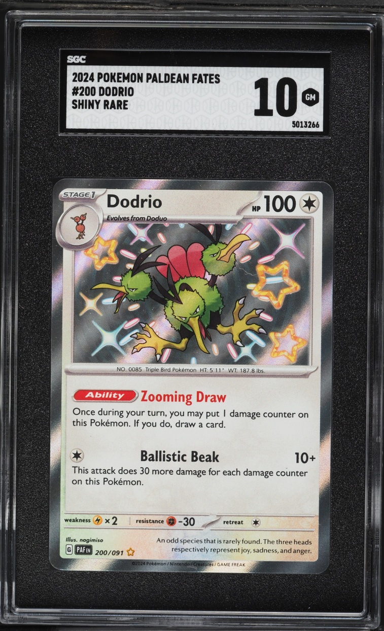 2024 Pokemon Scarlet & Violet Paldean Fates Shiny Dodrio #200 SGC 10 GEM MINT