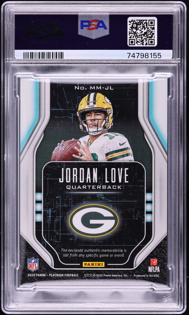 2020 Panini Playbook Mammoth Jordan Love ROOKIE NFL SHIELD PATCH AUTO 1/1 PSA 9