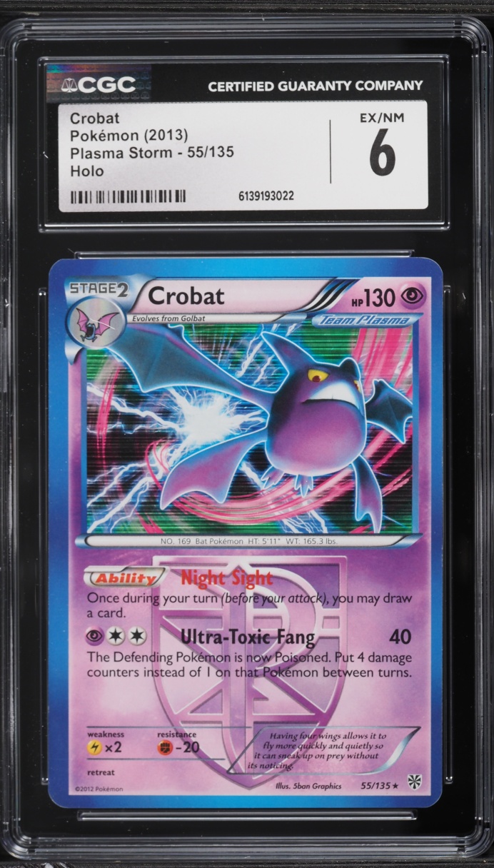 2013 Pokemon Black & White Plasma Storm Holo Crobat #55 CGC 6 EXMT