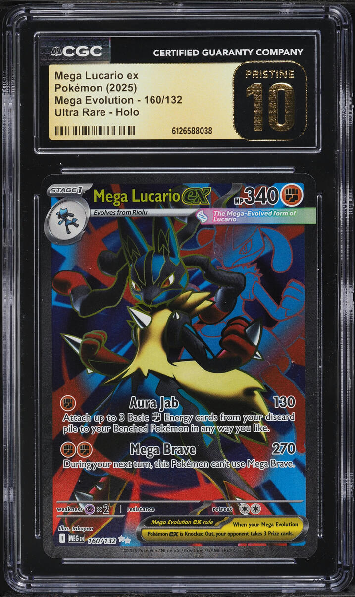 2025 Pokemon Mega Evolution Full Art Mega Lucario Ex #160 CGC 10 PRISTINE