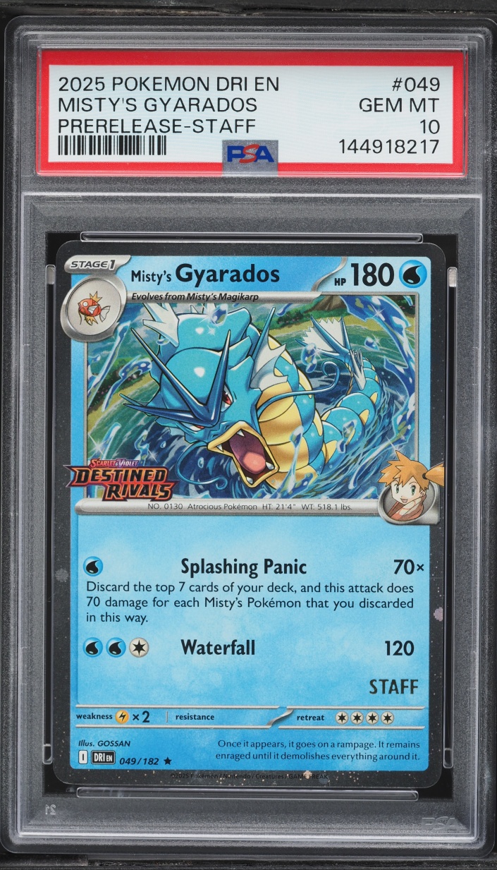 2025 Pokemon Scarlet & Violet Destined Rivals Prerelease Staff Misty's Gyarados #49 PSA 10 GEM