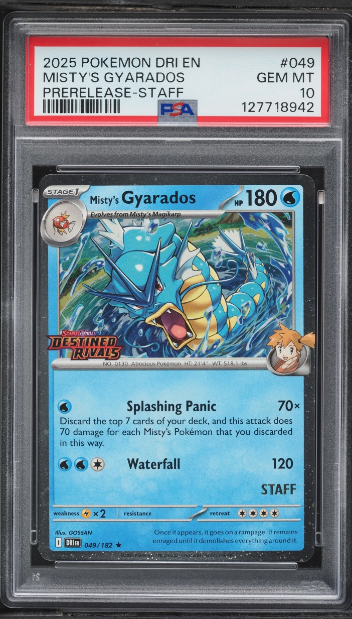 2025 Pokemon Scarlet & Violet Destined Rivals Prerelease Staff Misty's Gyarados #49 PSA 10 GEM