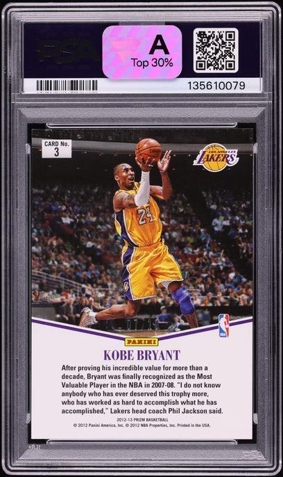 2012 Panini Prizm MVP Gold Kobe Bryant /10 #3 PSA 10 GEM MINT