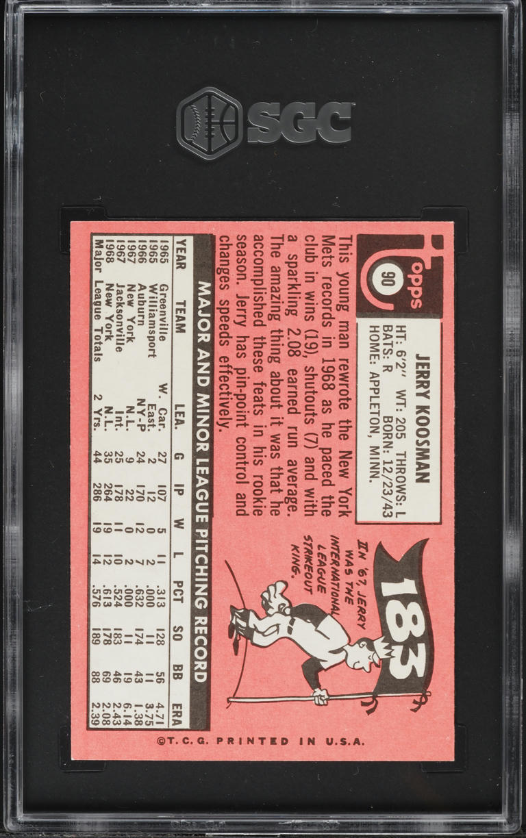 1969 Topps Jerry Koosman #90 SGC 7 NRMT