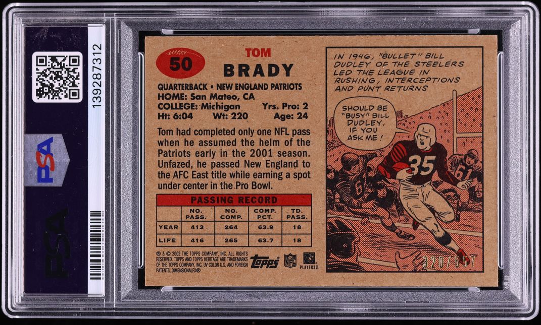 2002 Topps Heritage Retrofractor Tom Brady /557 #50 PSA 9 MINT