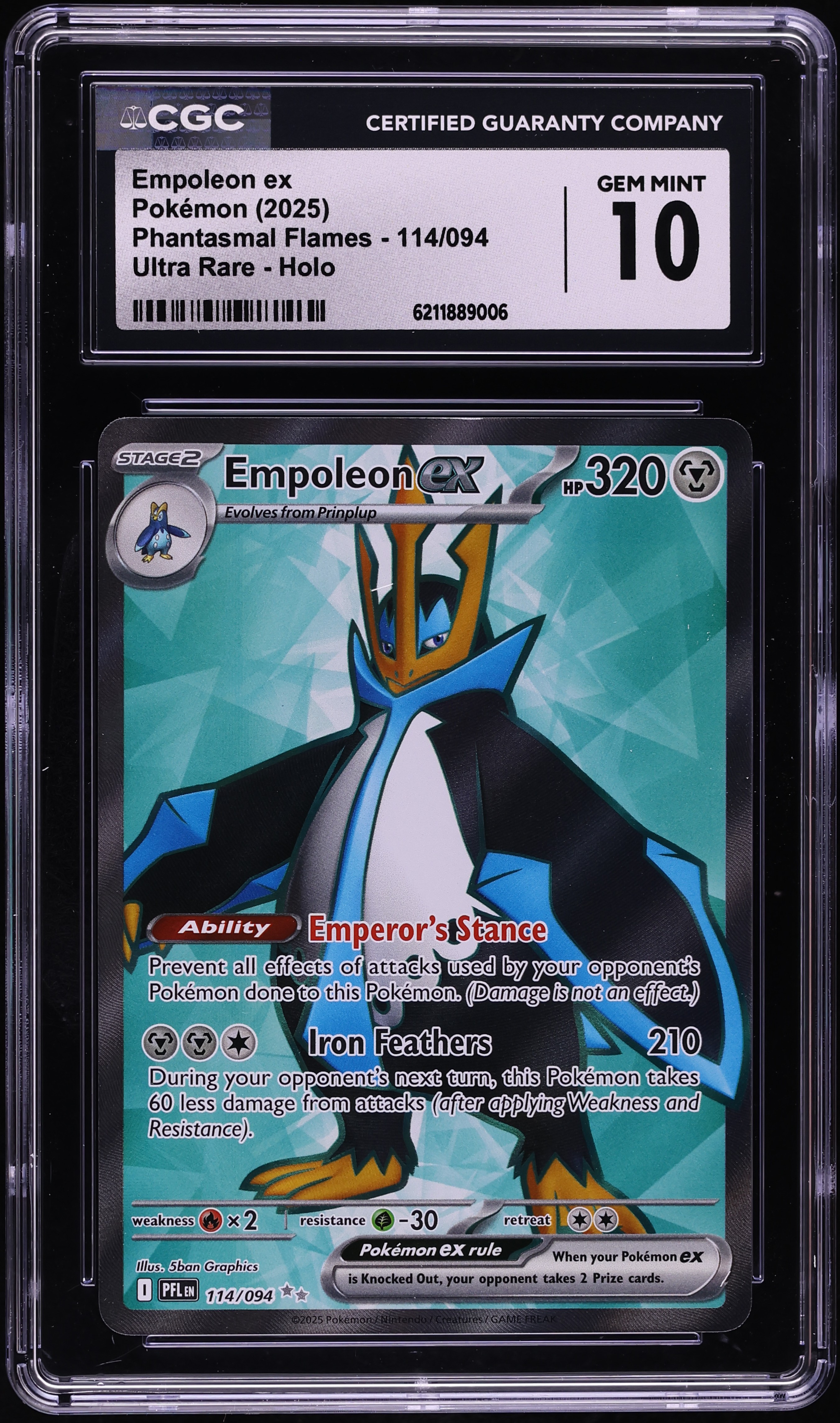 2025 Pokemon Mega Evolution Phantasmal Flames Full Art Empoleon Ex #114 CGC 10 GEM MINT