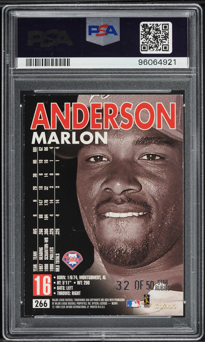 1999 Skybox Premium Star Rubies Marlon Anderson ROOKIE /50 #266 PSA 7 NRMT