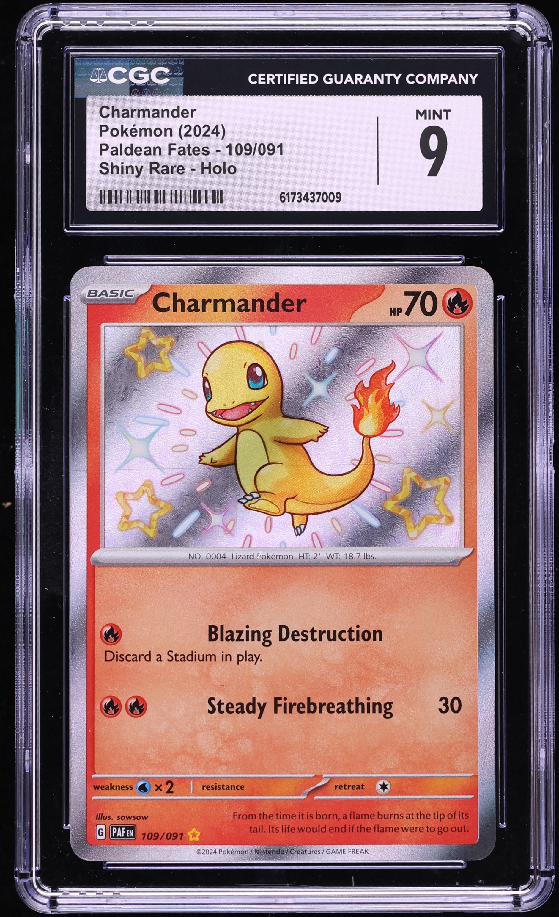 2024 Pokemon Scarlet & Violet Paldean Fates Shiny Charmander #109 CGC 9 MINT