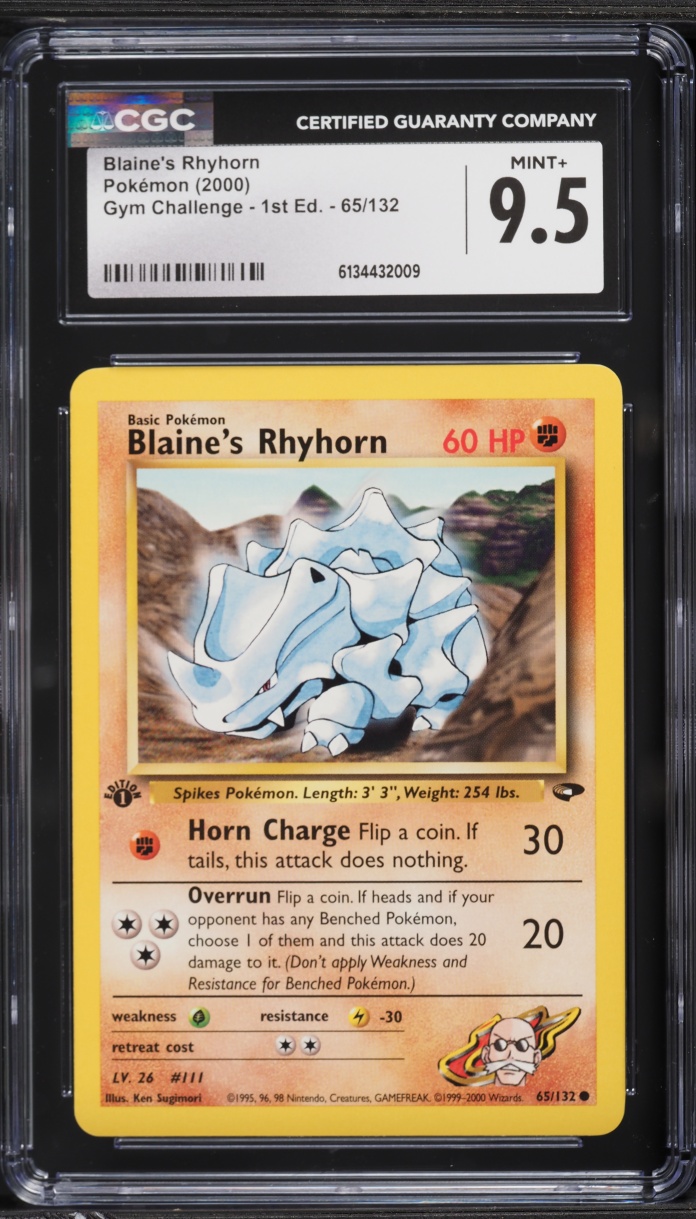 2000 Pokemon Gym Challenge 1st Edition Blaine's Rhyhorn #65 CGC 9.5 MINT+