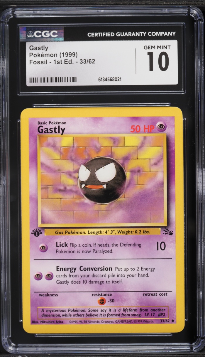 1999 Pokemon Fossil 1st Edition Gastly #33 CGC 10 GEM MINT