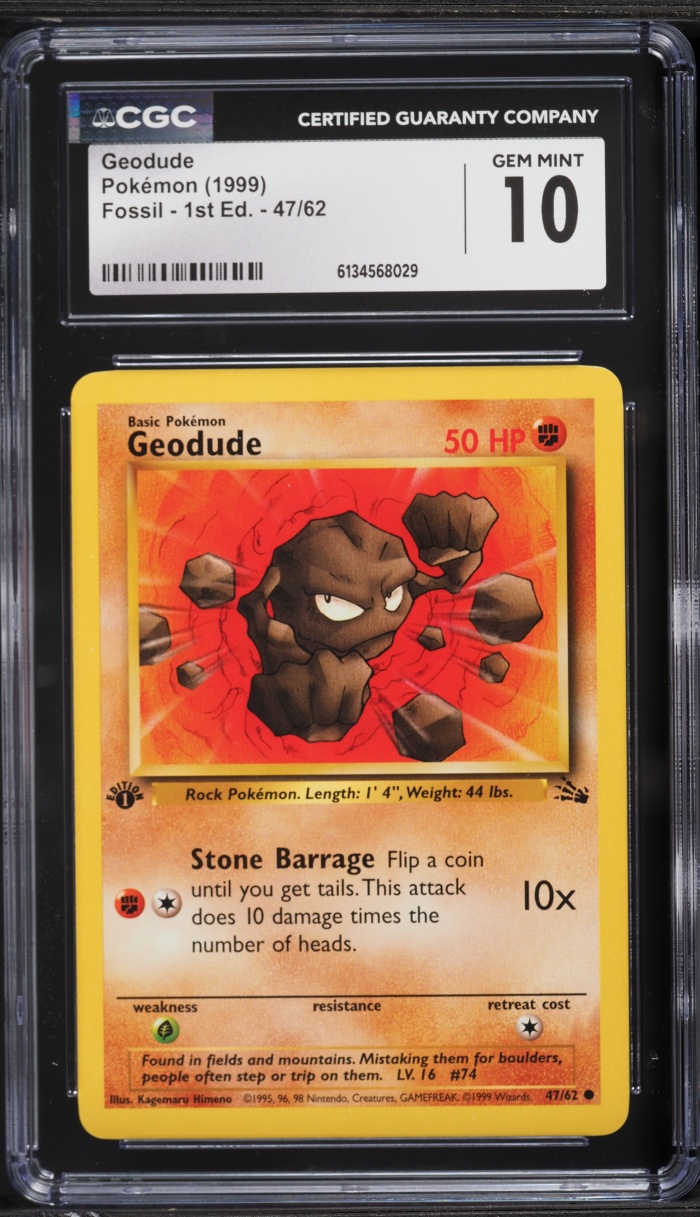 1999 Pokemon Fossil 1st Edition Geodude #47 CGC 10 GEM MINT