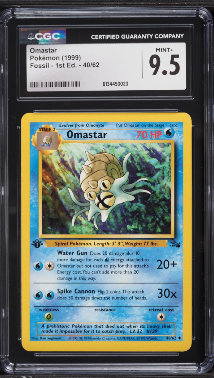 1999 Pokemon Fossil 1st Edition Omastar #40 CGC 9.5 MINT+