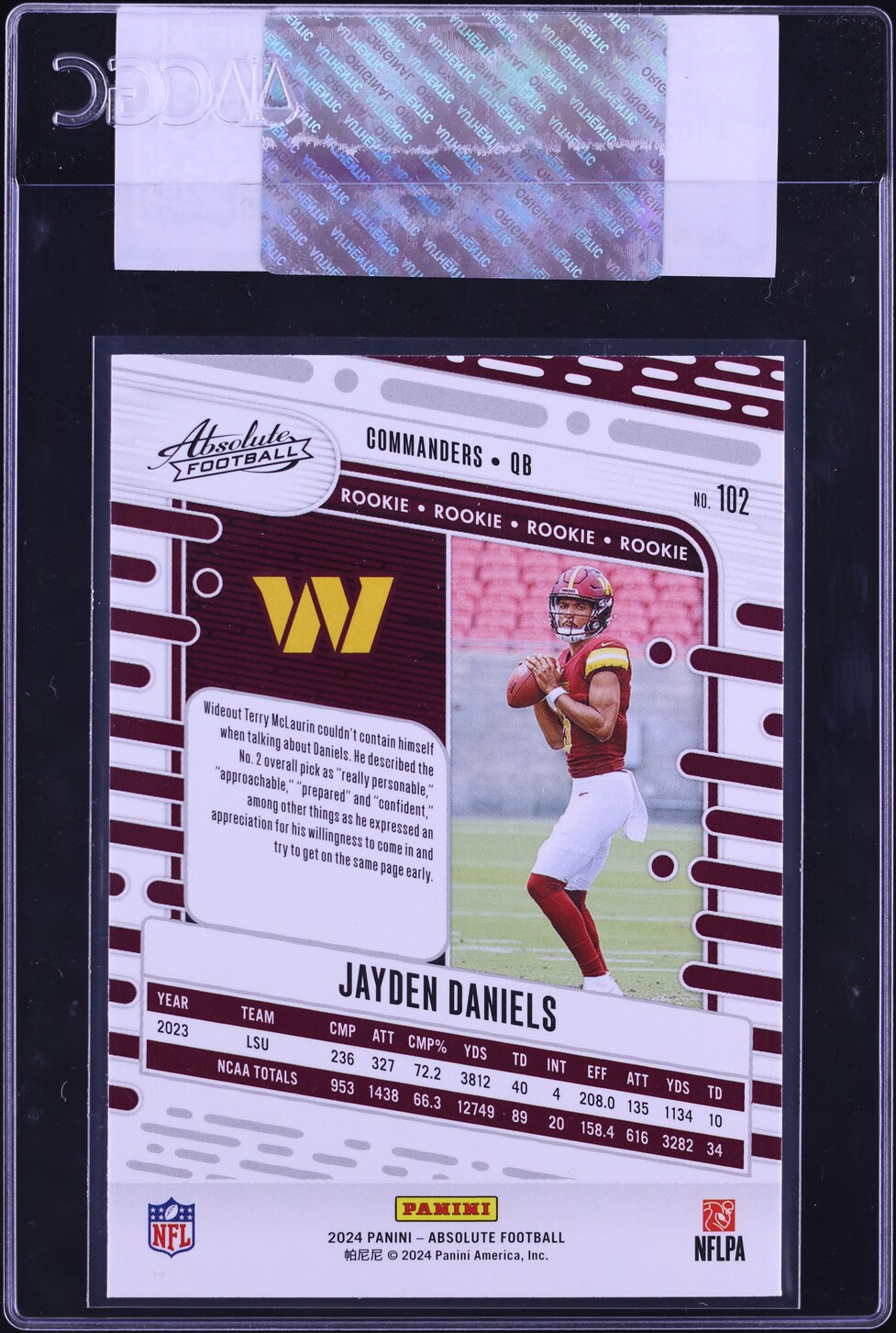 2024 Absolute Football Jayden Daniels ROOKIE #102 CGC AUTH