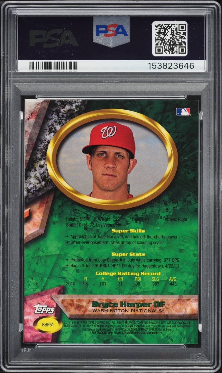 2011 Bowman's Best Bryce Harper PROSPECT #BBP51 PSA 10 GEM MINT