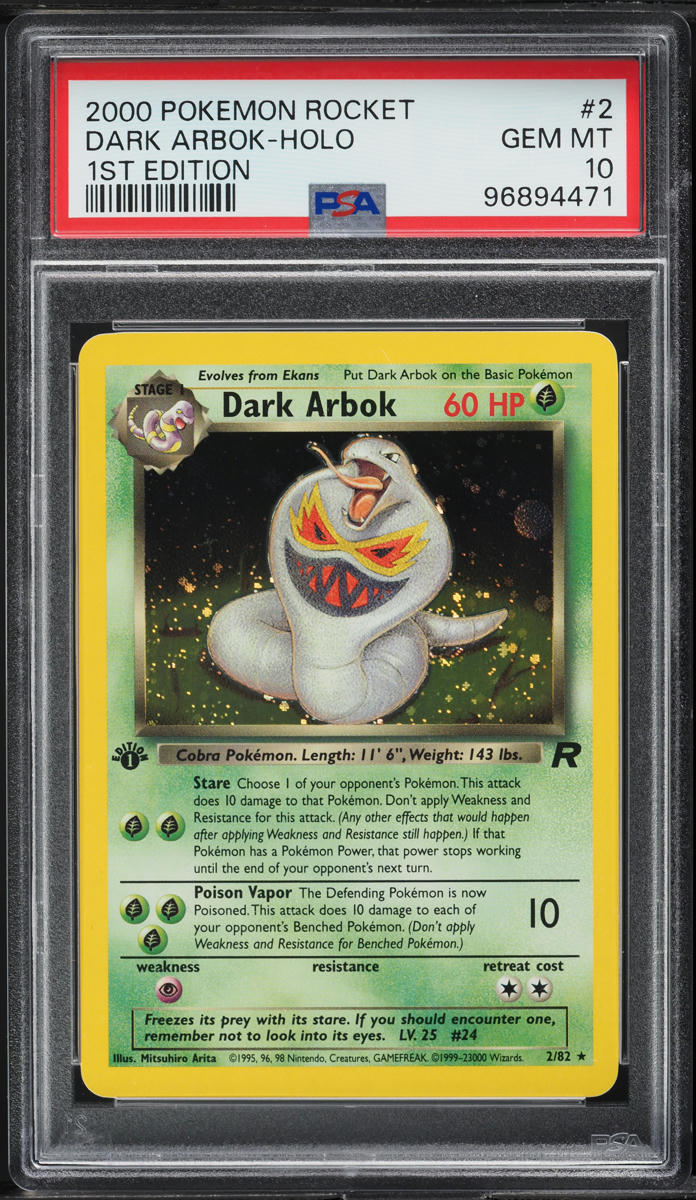 2000 Pokemon Team Rocket 1st Edition Holo Dark Arbok #2 PSA 10 GEM MINT