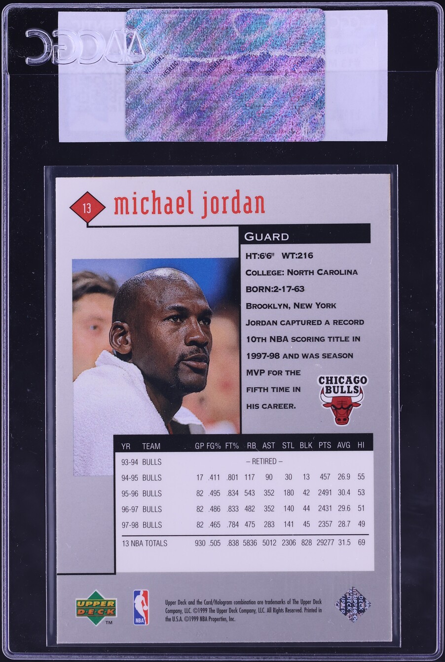 1998 Black Diamond Single Michael Jordan #13 CGC AUTH