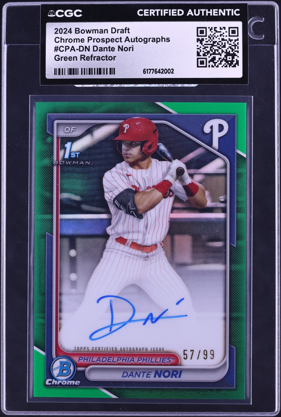 2024 Bowman Chrome Draft Green Refractor Dante Nori PROSPECT AUTO /99 #CPA-DN CGC AUTH
