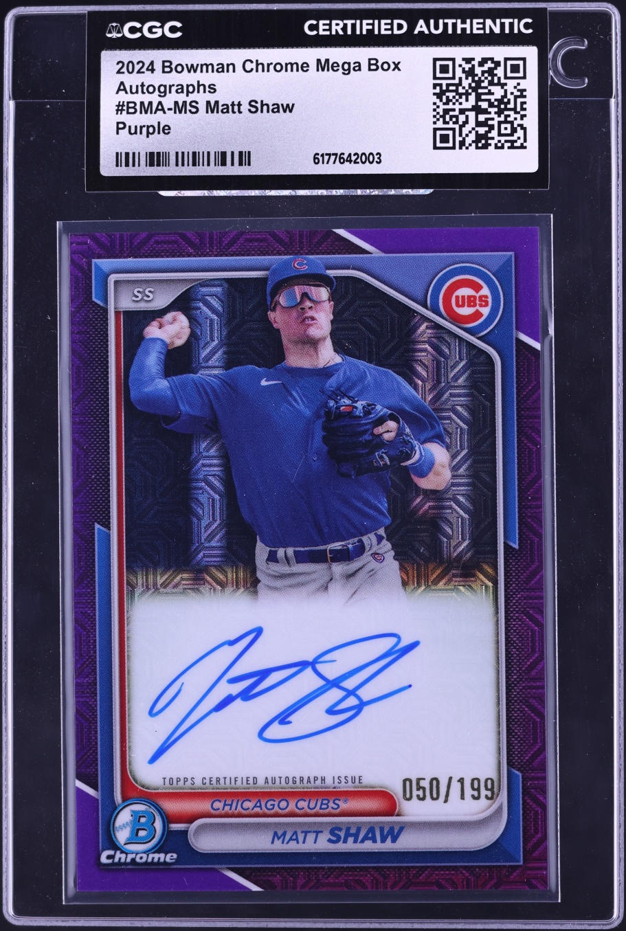2024 Bowman Chrome Mega Box Purple Matt Shaw PROSPECT AUTO /199 #BMA-MS CGC AUTH