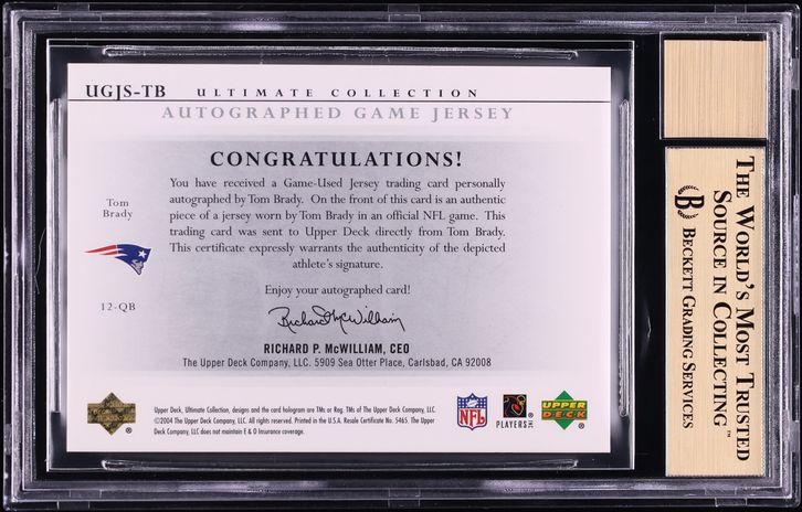 2004 Ultimate Collection Game Jersey Tom Brady PATCH AUTO /25 #UGJS-TB BGS 9.5 GEM MINT