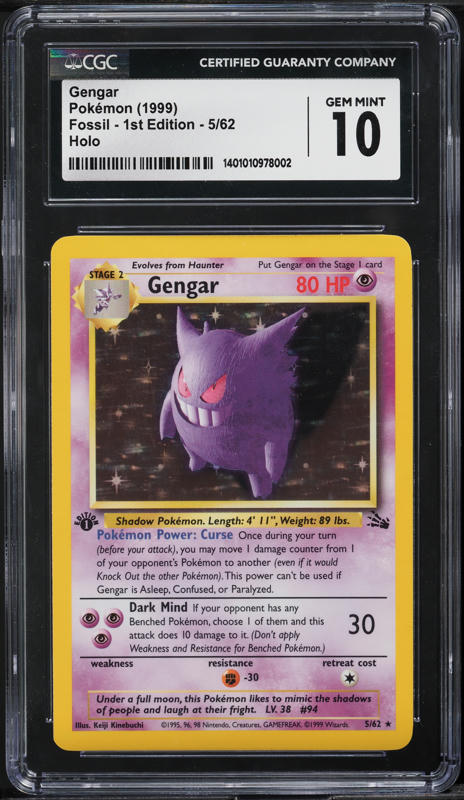 1999 Pokemon Fossil 1st Edition Holo Gengar #5 CGC 10 GEM