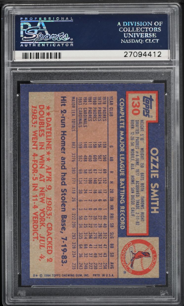 1984 Topps Ozzie Smith #130 PSA 10 GEM MINT