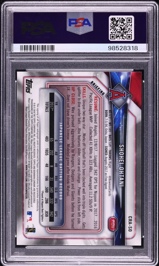 2018 Bowman Chrome Green Refractor Shohei Ohtani ROOKIE AUTO /99 #CRA-SO PSA 10