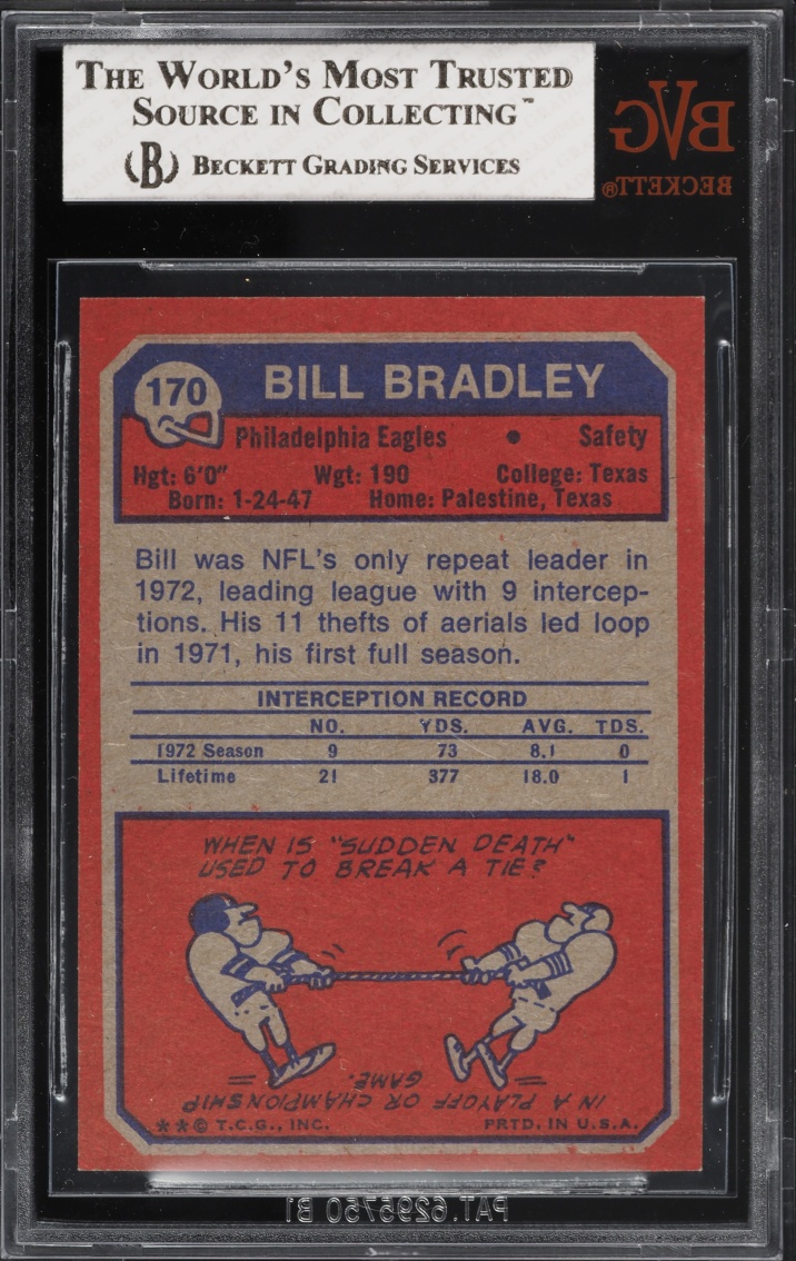 1973 Topps Football Bill Bradley #170 BVG 7.5 NRMT+