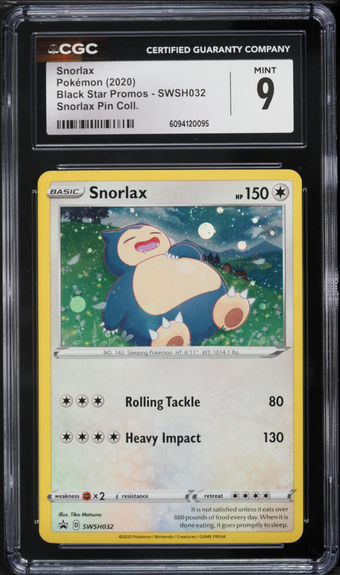 2020 Pokemon Sword & Shield Black Star Promo Pin Collection Snorlax #SWSH032 CGC 9 MINT