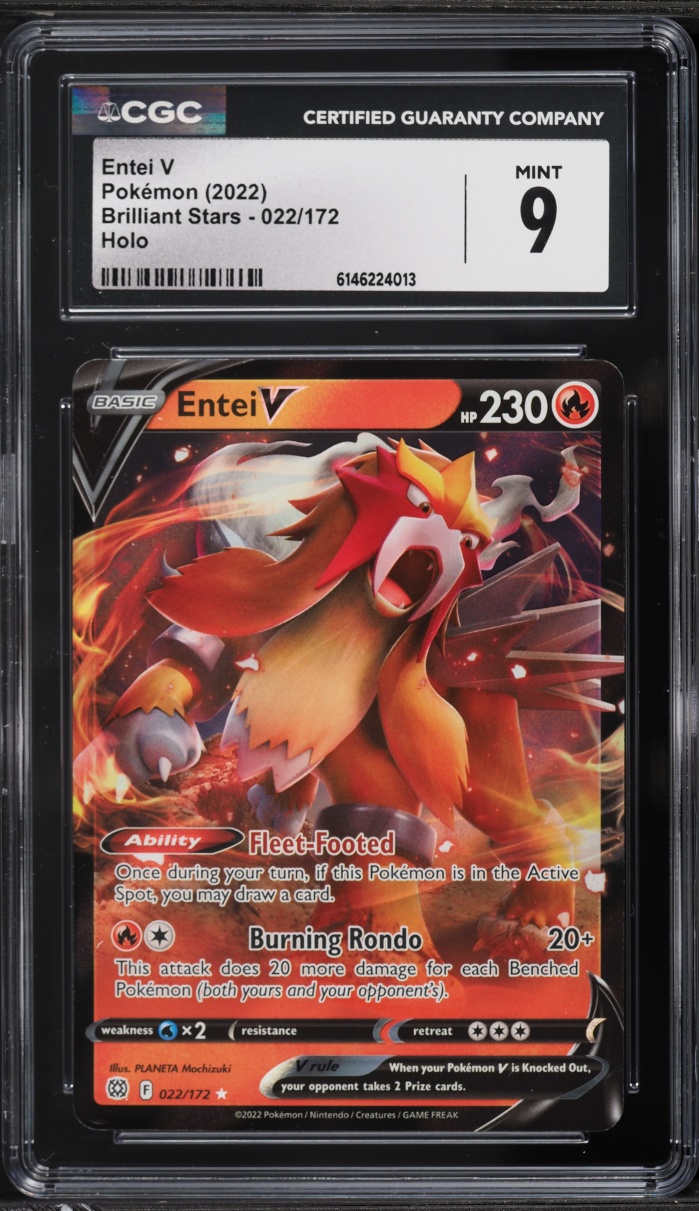 2022 Pokemon Sword & Shield Brilliant Stars Entei V #22 CGC 9 MINT