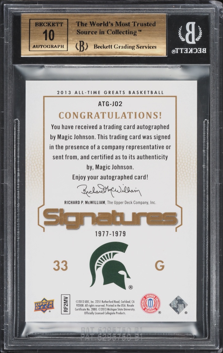 2013 Upper Deck All-Time Greats Signatures Magic Johnson AUTO /50 #ATG-JO2 BGS 9.5 GEM MINT