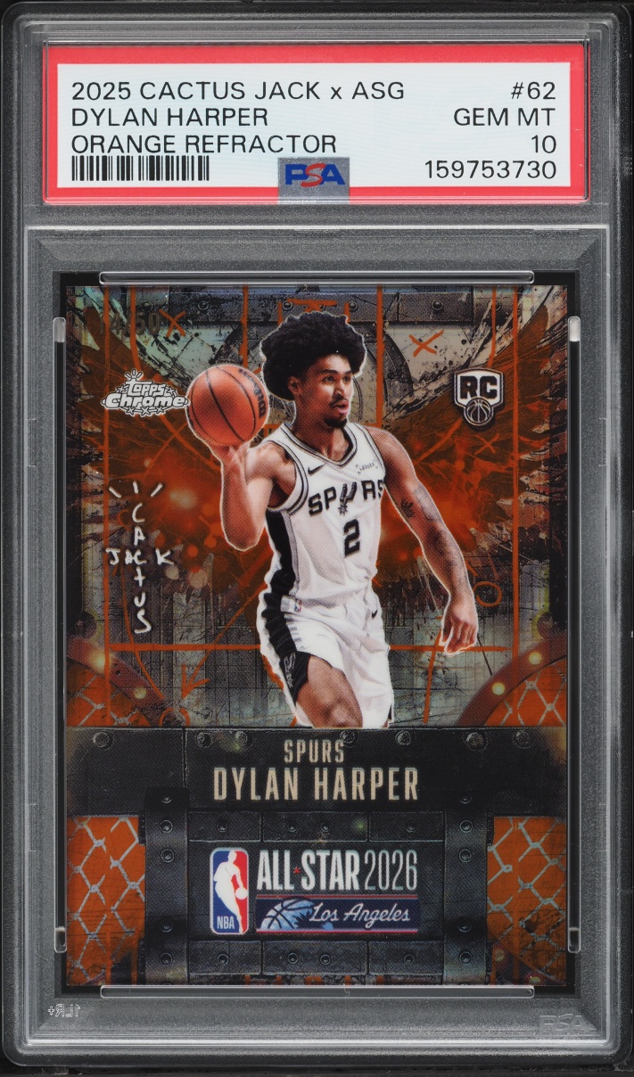 2025 Topps Chrome Cactus Jack X ASG Orange Refractor Dylan Harper ROOKIE /50 #62 PSA 10 GEM