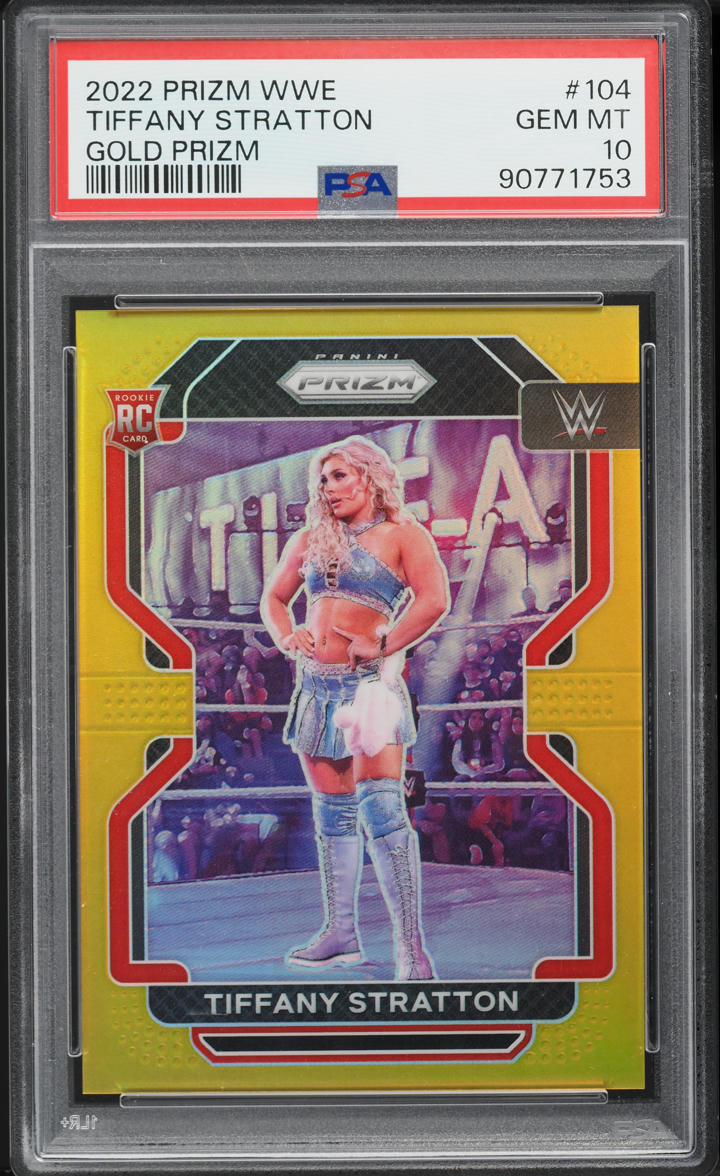 2022 Panini Prizm WWE Gold Tiffany Stratton ROOKIE /10 #104 PSA 10 GEM MINT