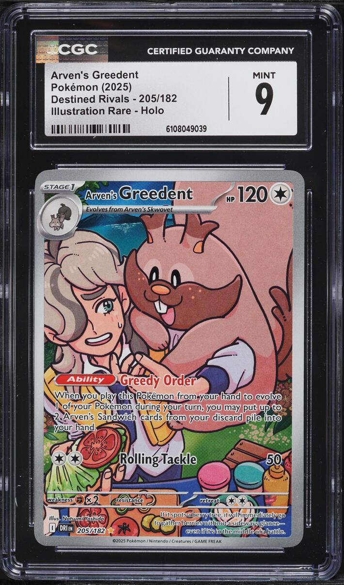2025 Pokemon Scarlet & Violet Destined Rivals IR Arven's Greedent #205 CGC 9 MINT