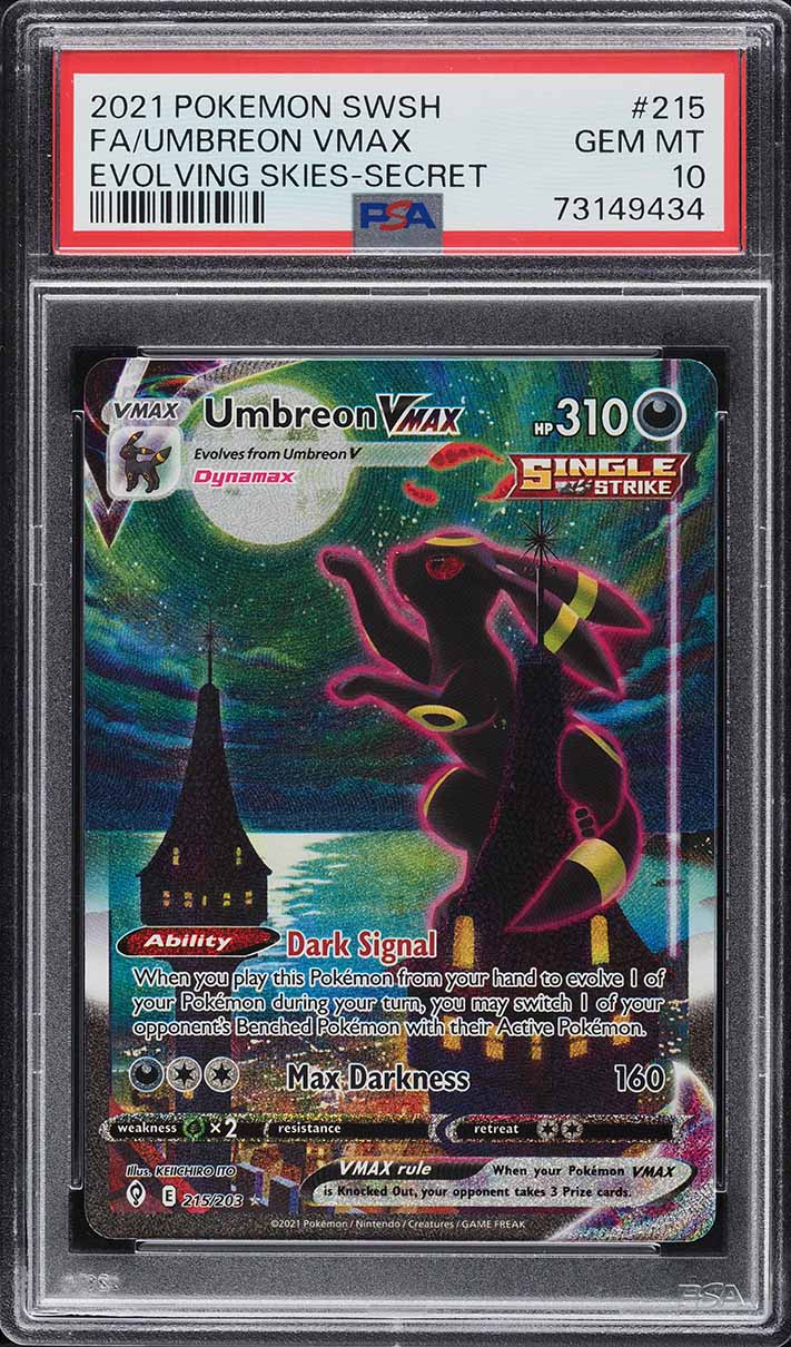 2021 Pokemon Sword & Shield Evolving Skies Alt Art Umbreon VMAX #215 PSA 10 GEM