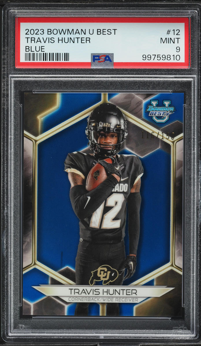 2023 Bowman University Best Blue Travis Hunter /150 #12 PSA 9 MINT