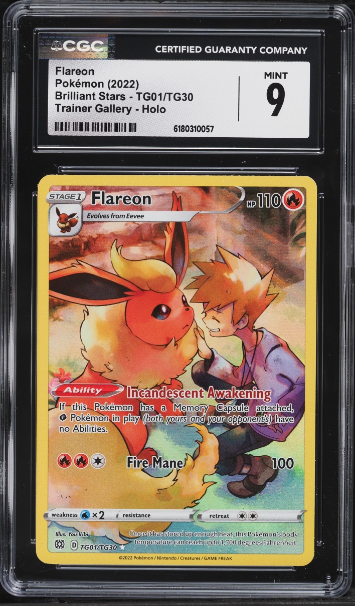 2022 Pokemon Sword & Shield Brilliant Stars CHR Flareon #TG01 CGC 9 MINT