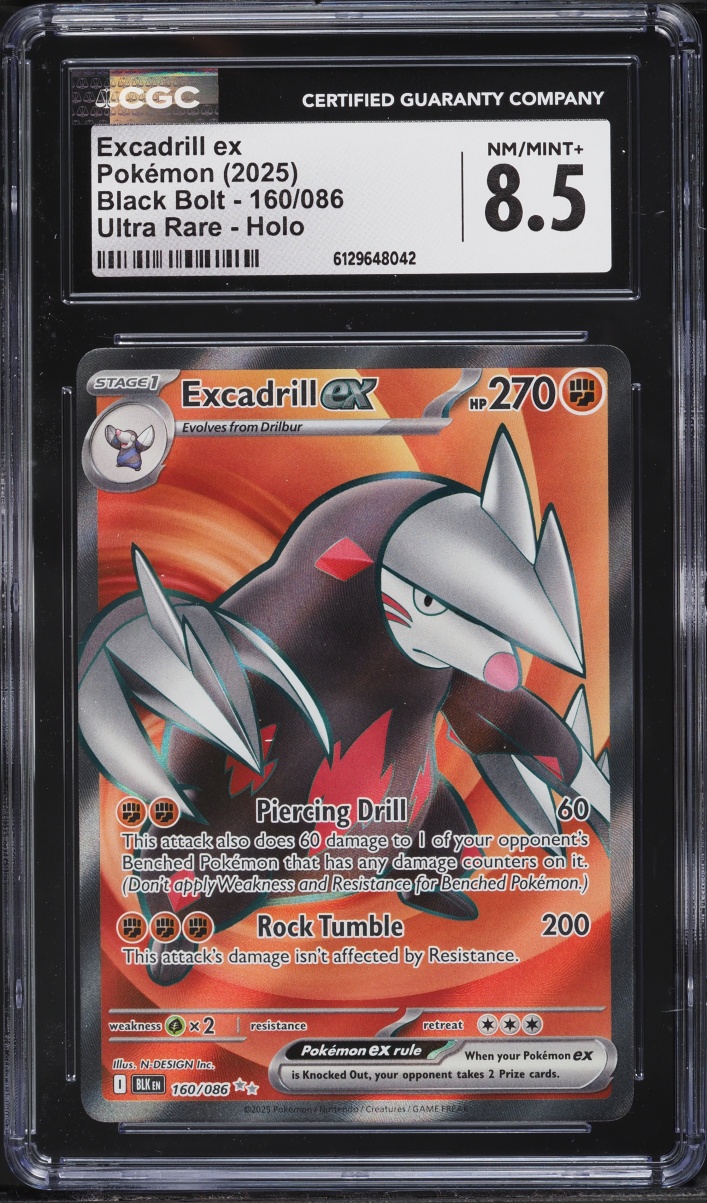2025 Pokemon Scarlet & Violet Black Bolt Full Art Excadrill ex #160 CGC 8.5 NM-MT+