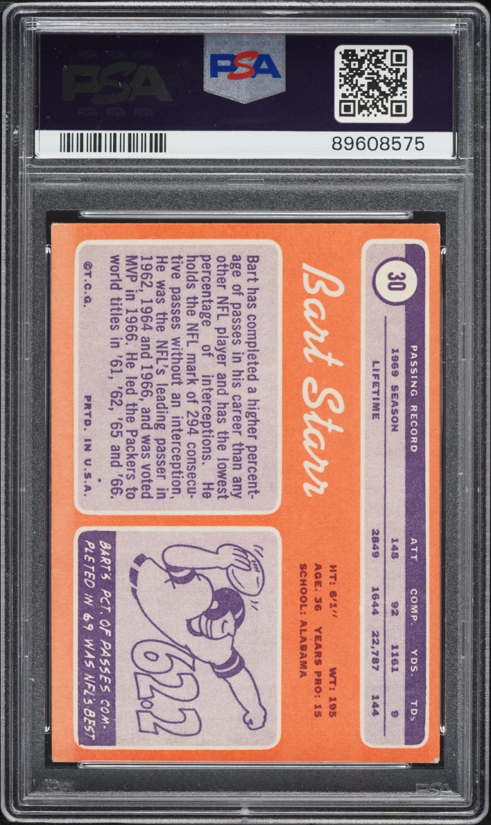1970 Topps Football Bart Starr #30 PSA 5 EX