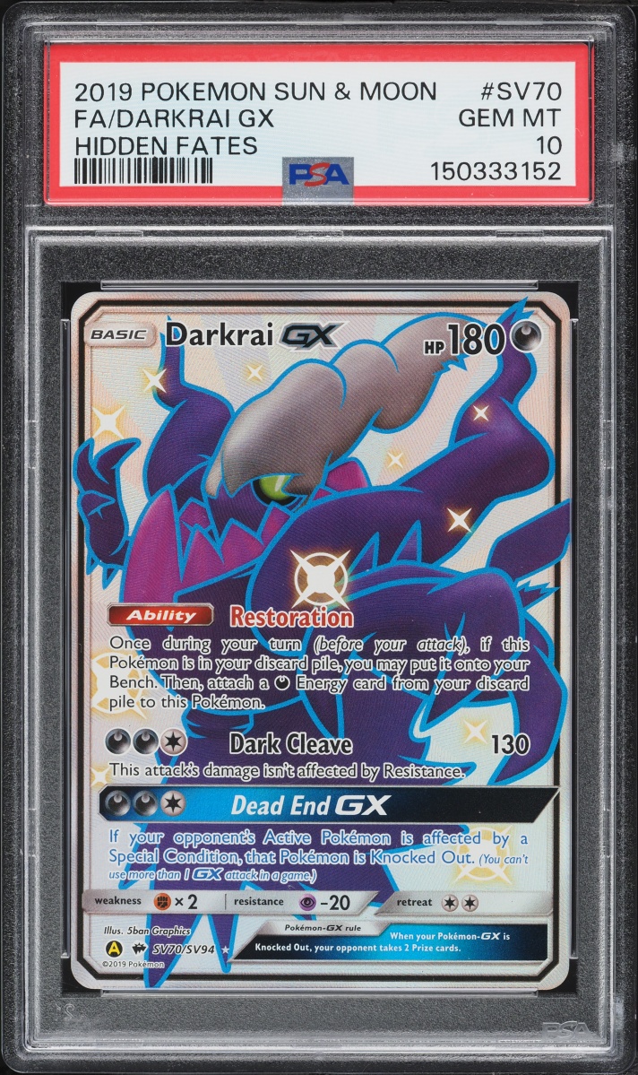 2019 Pokemon Sun & Moon Hidden Fates Shiny Vault Full Art Darkrai GX #SV70 PSA 10 GEM MINT